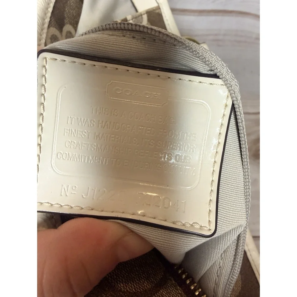 Coach Signature Floral Clover Tote Bag Khaki Ivory Canvas Leather Trim